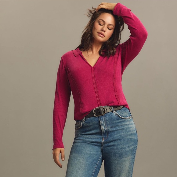 Pilcro Raspberry Stitched Long Sleeve Top - Picture 4 of 4